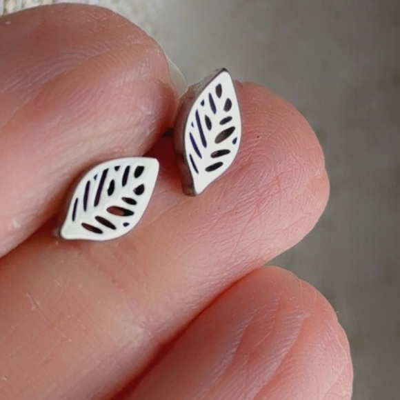Stainless Steel Leaf Stud Earrings – Waterproof - Picture 4 of 5